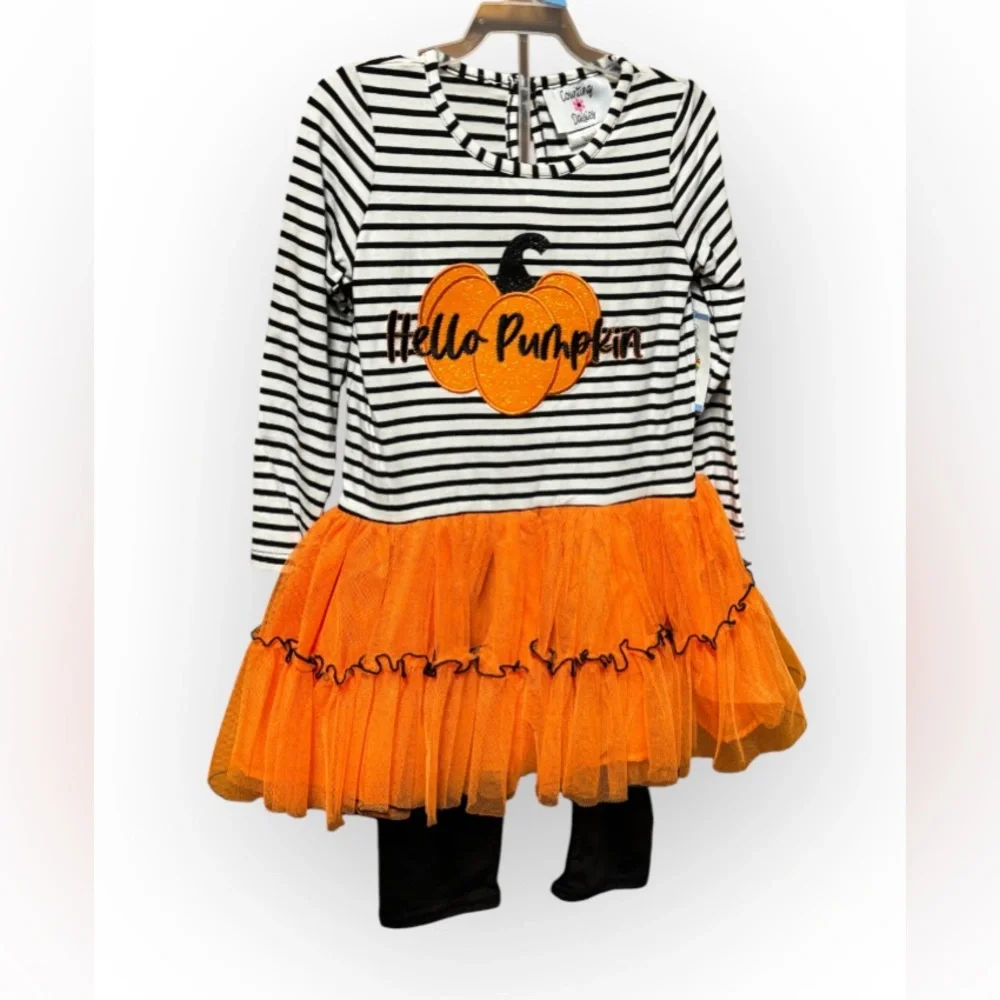 NWT Counting Daisies Girl's Hello Pumpkin 2-Piece Tunic Tutu & Legging Set
